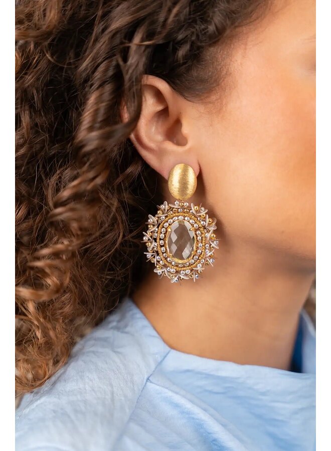 Goud/Zilverkleurige Oorbellen Lara Oval Element Sequins
