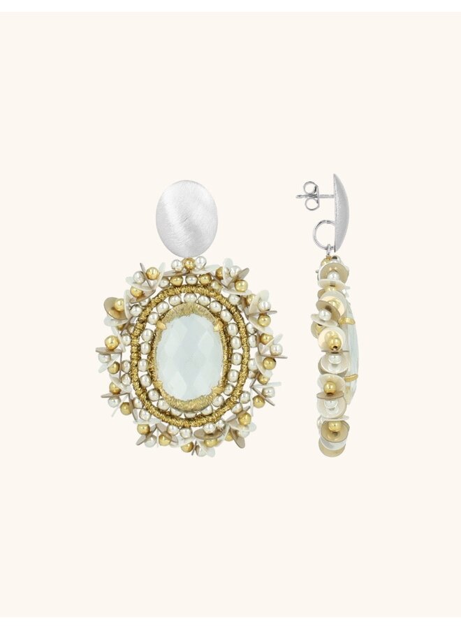 Goud/Zilverkleurige Oorbellen Lara Oval Element Sequins