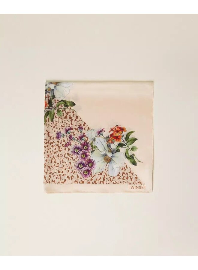 Foulard with floral print beige