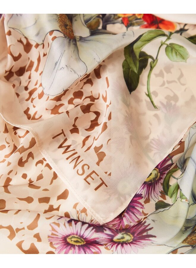 Foulard with floral print beige