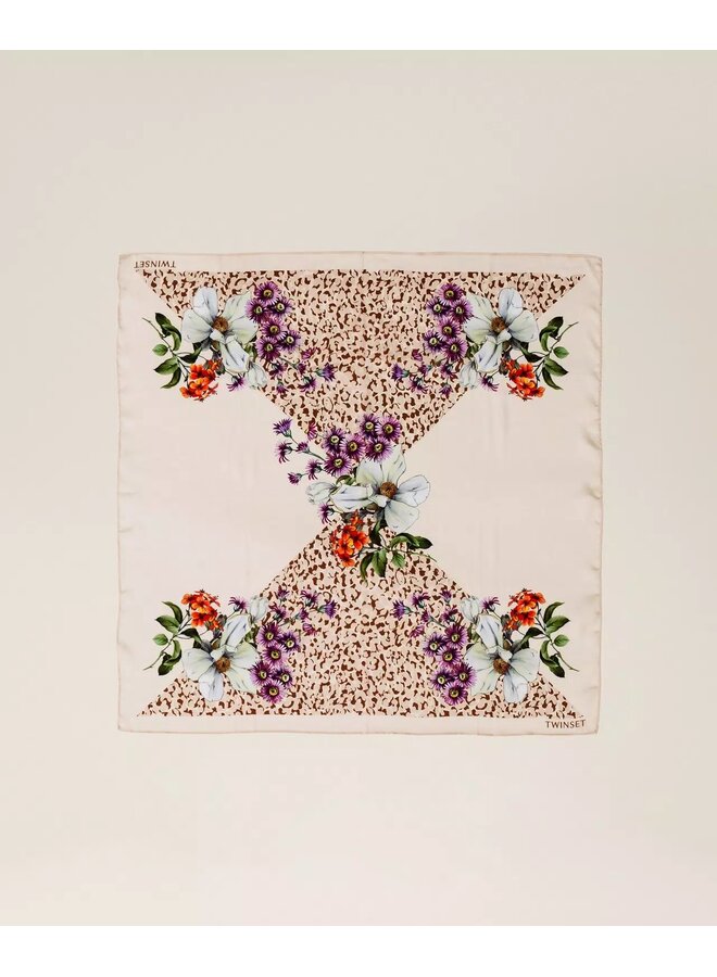 Foulard with floral print beige