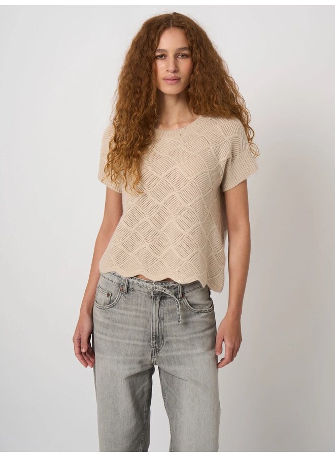 Cashmere top ajourgebreid natural