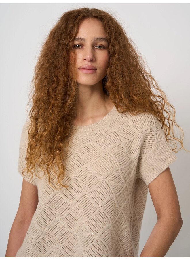 Cashmere top ajourgebreid natural