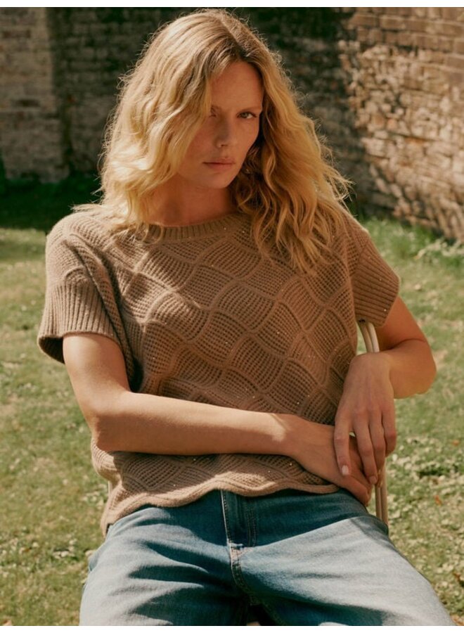 Cashmere top ajourgebreid chestnut