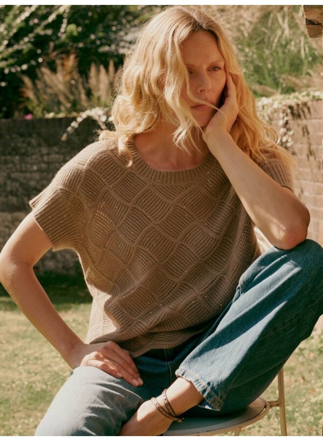 Cashmere top ajourgebreid chestnut