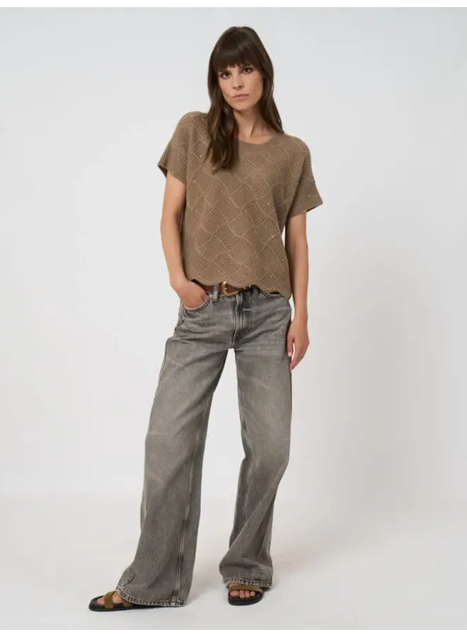 Cashmere top ajourgebreid chestnut