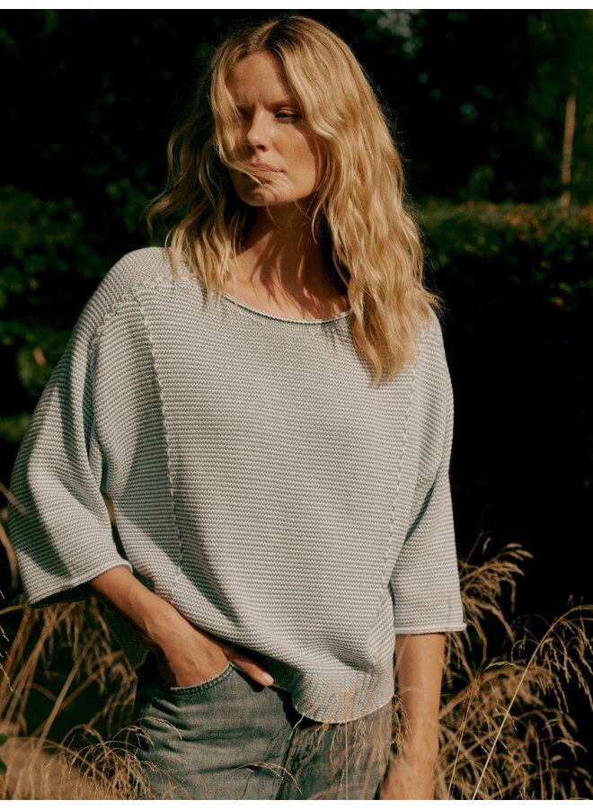 Striped cotton boat neck sweater denim