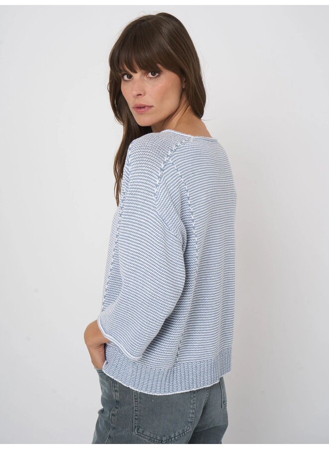 Striped cotton boat neck sweater denim