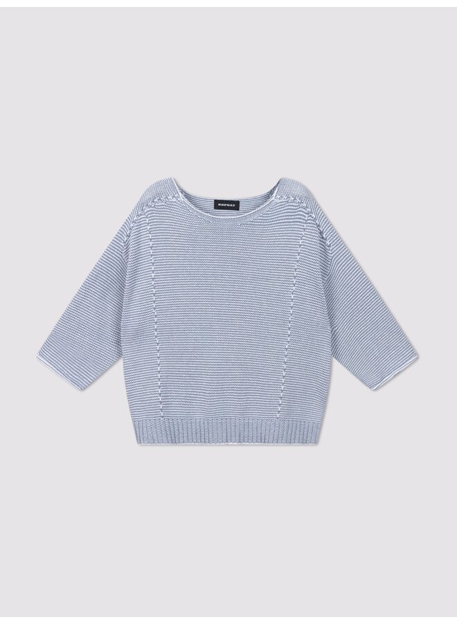 Striped cotton boat neck sweater denim