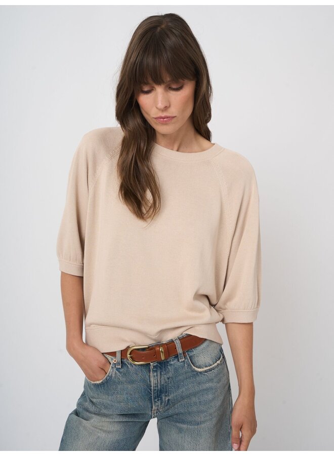 Cotton/viscose top met geplooide mouwen natural