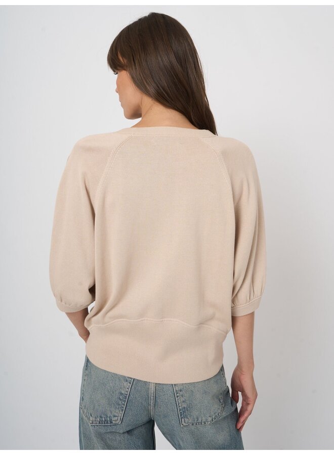 Cotton/viscose top met geplooide mouwen natural