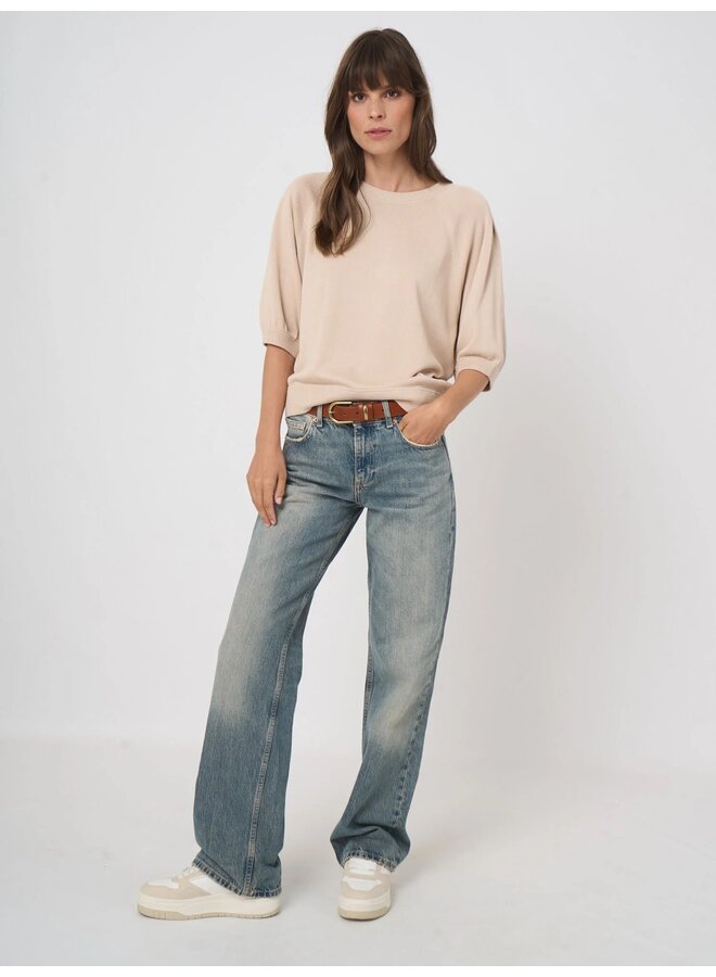 Cotton/viscose top met geplooide mouwen natural