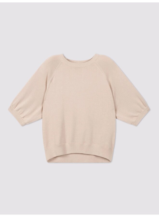 Cotton/viscose top met geplooide mouwen natural