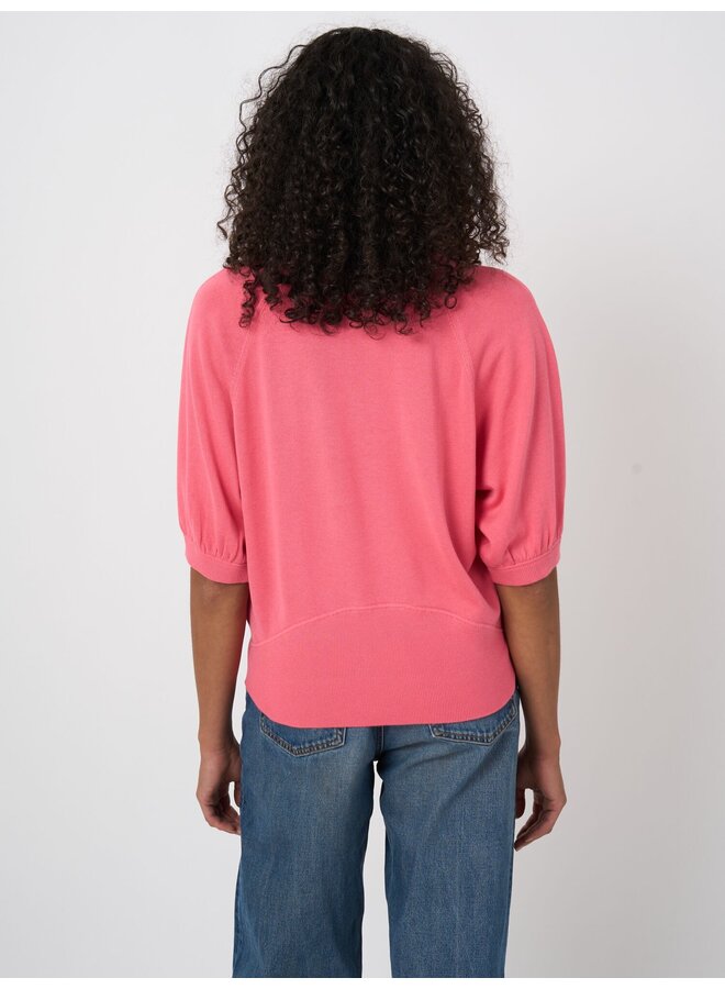 Cotton/viscose top met geplooide mouwen candy