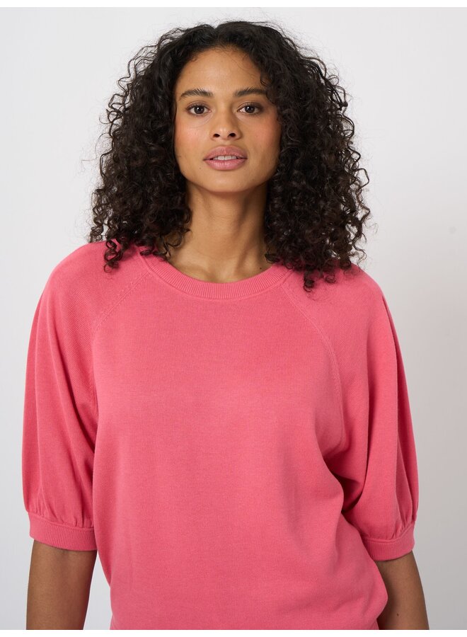 Cotton/viscose top met geplooide mouwen candy