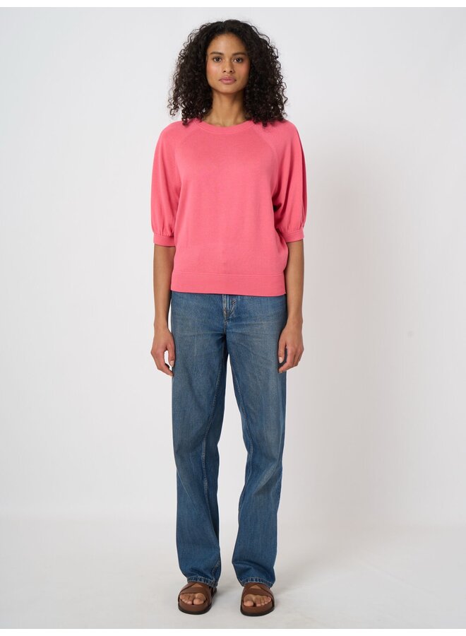 Cotton/viscose top met geplooide mouwen candy