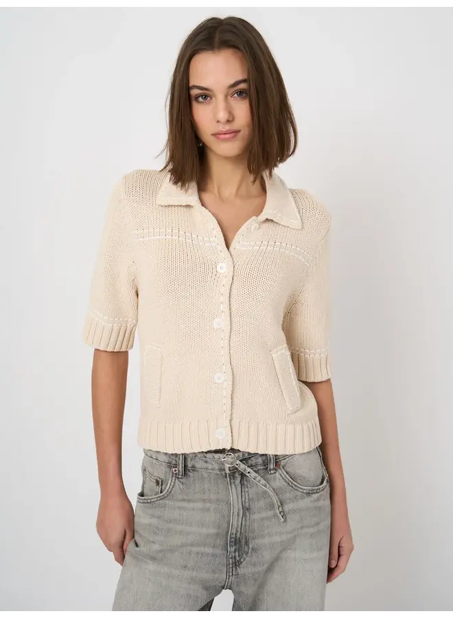 Cotton cardigan polo ivory
