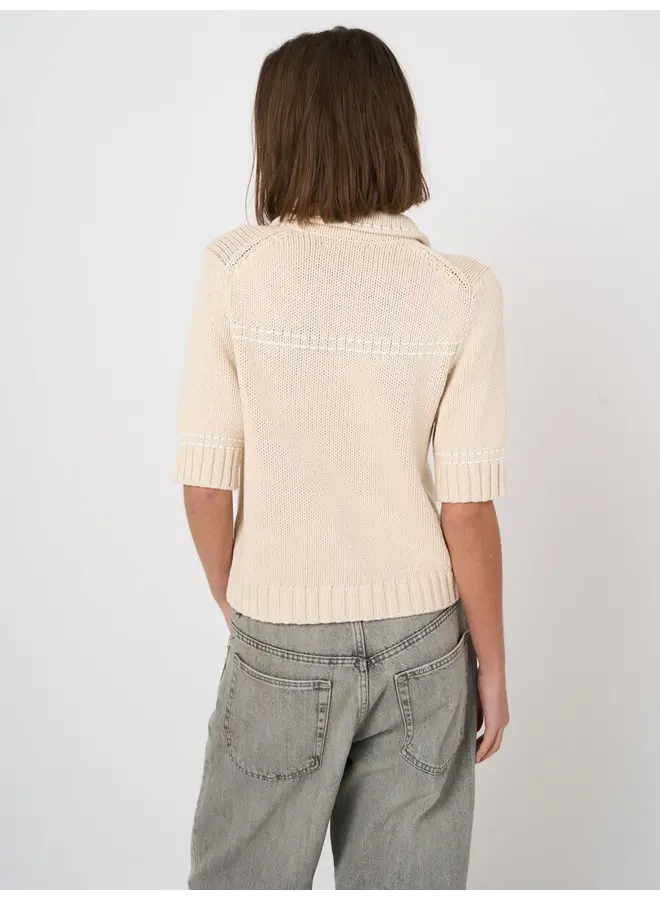 Cotton cardigan polo ivory