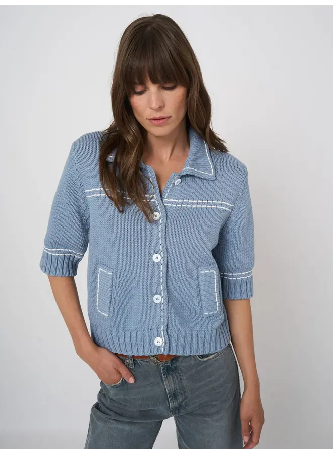 Cotton cardigan polo denim