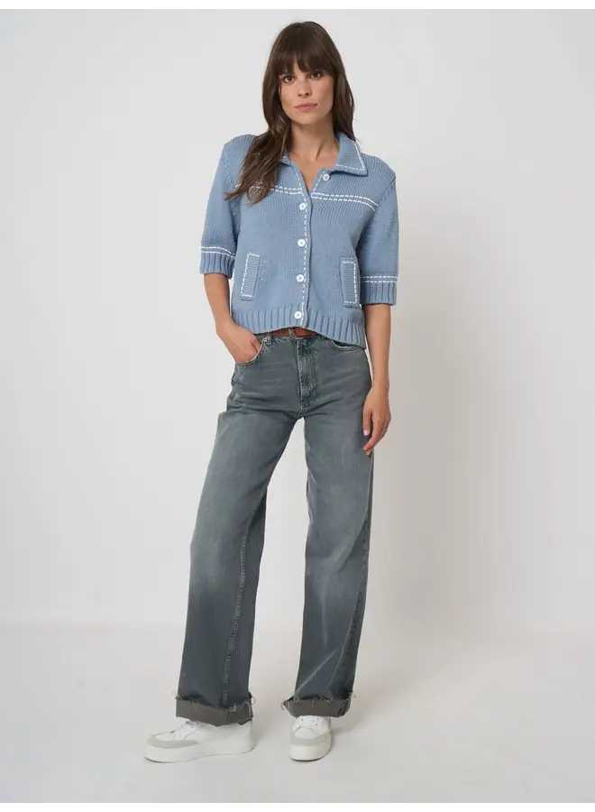 Cotton cardigan polo denim