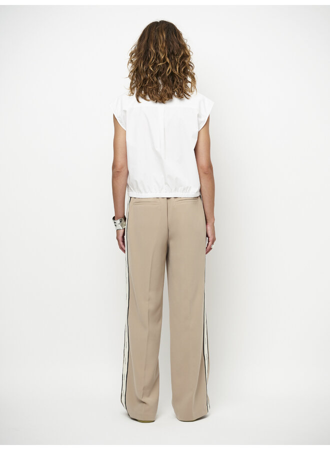 HUSH logo stripe pants sand beige