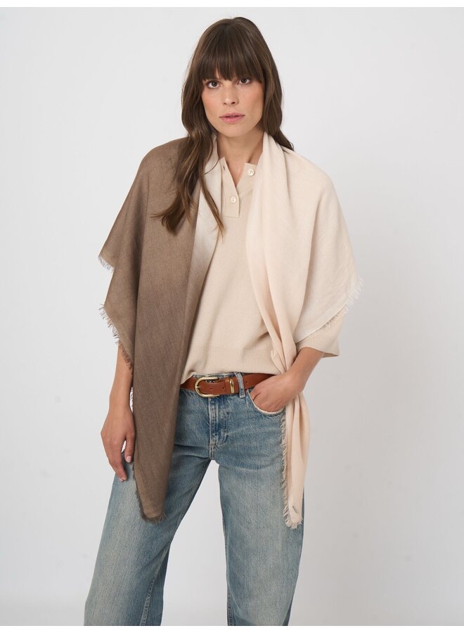 Dip-dye cashmere scarf with fringe mud