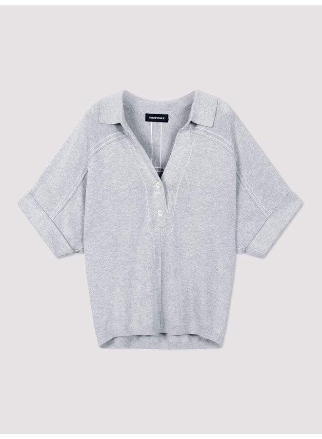 Cotton-viscose polo sweater soft grey