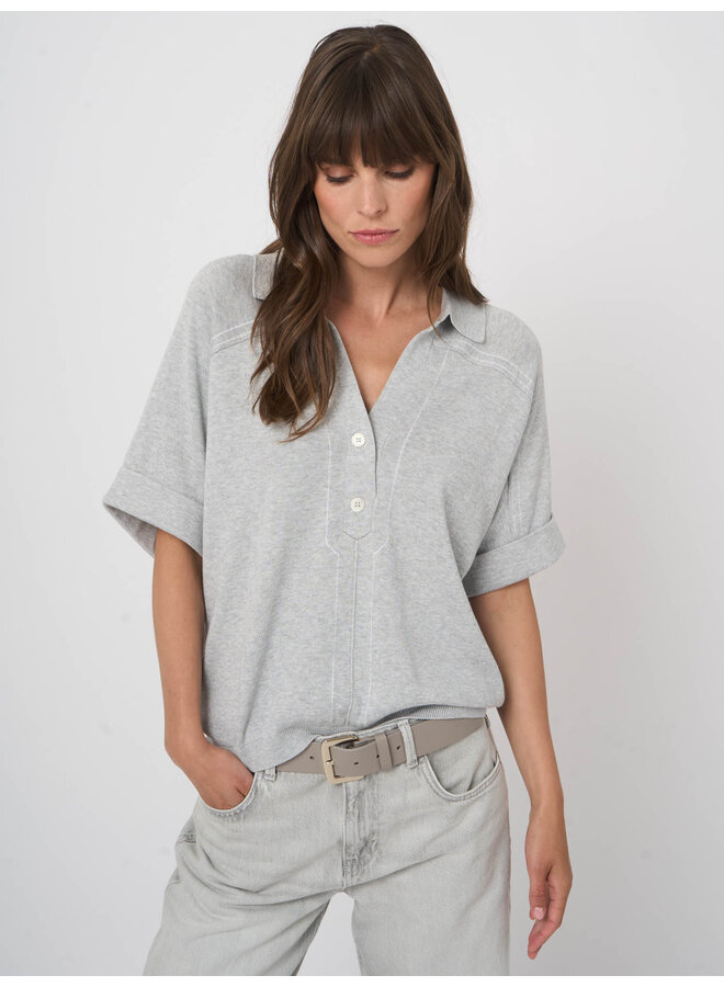 Cotton-viscose polo sweater soft grey