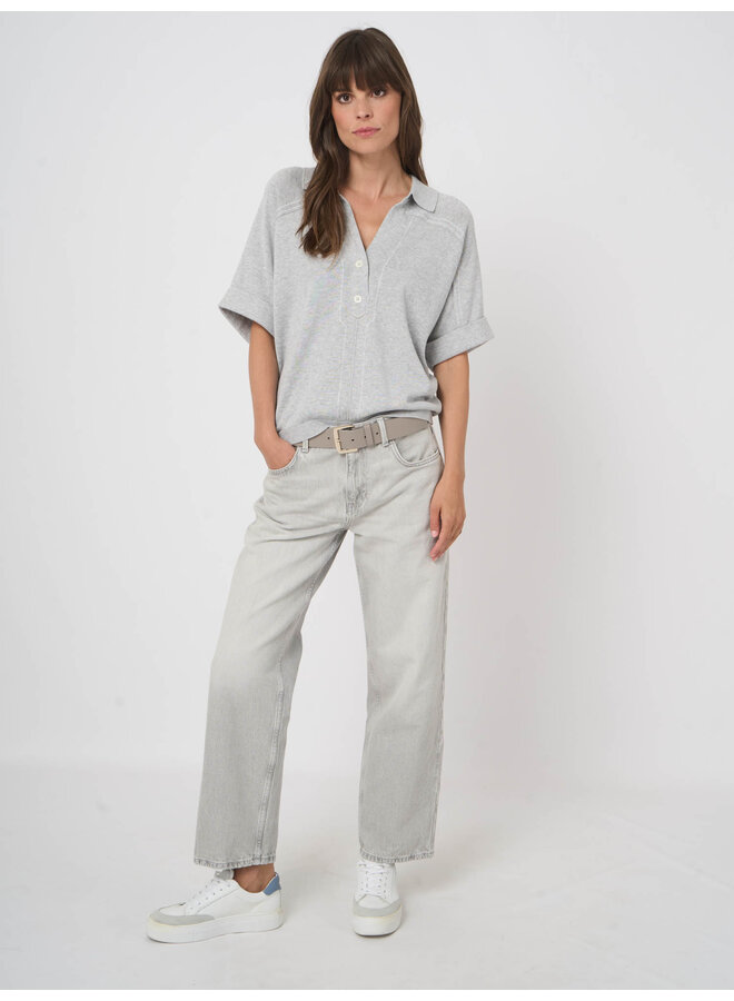 Cotton-viscose polo sweater soft grey
