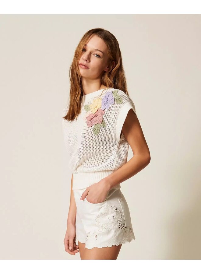 Knit top with flowers