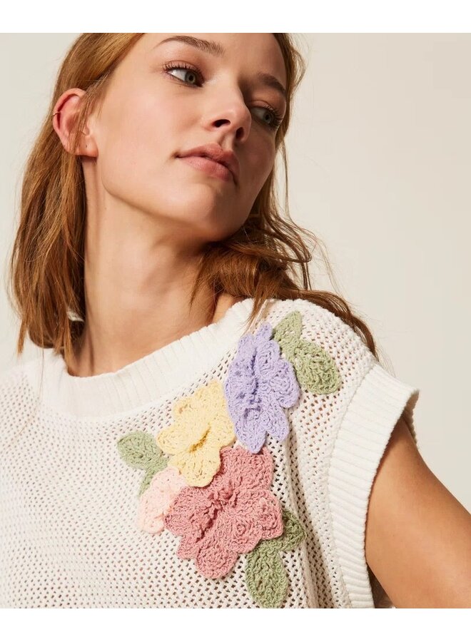 Knit top with flowers