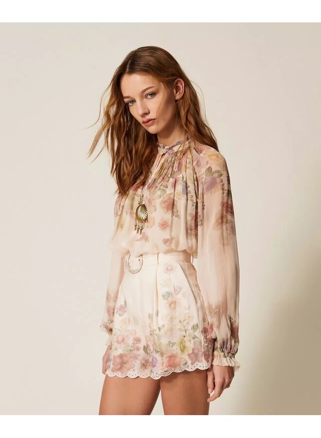 Floral crépon blouse