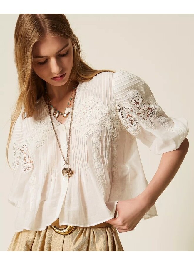 Silk blend muslin shirt White snow