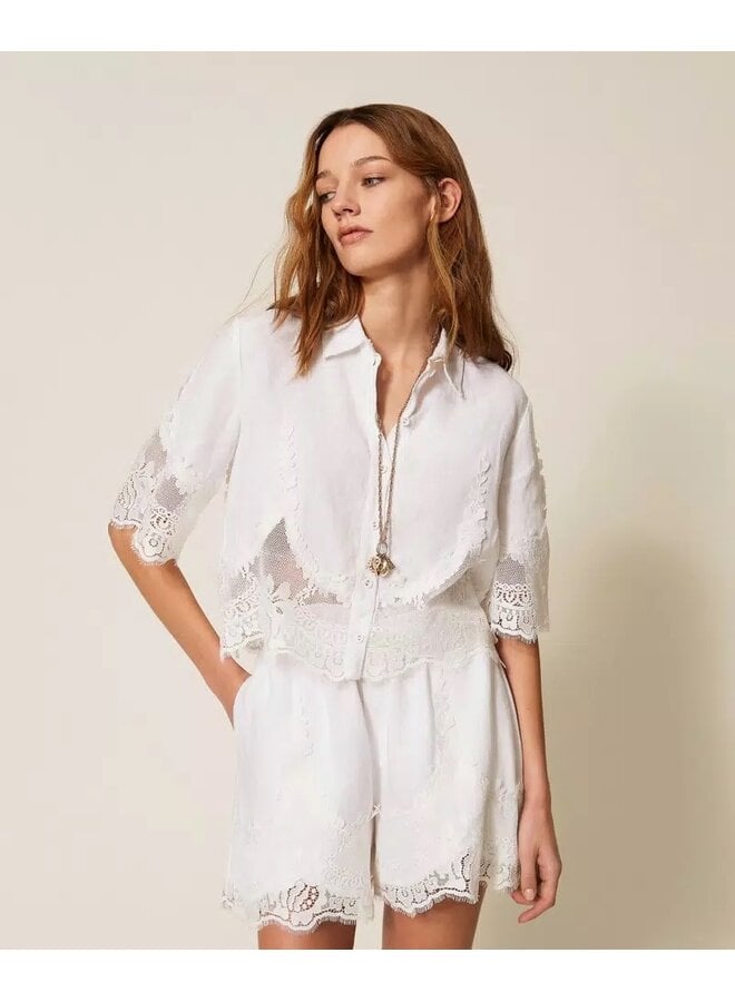 Linen shirt with lace White