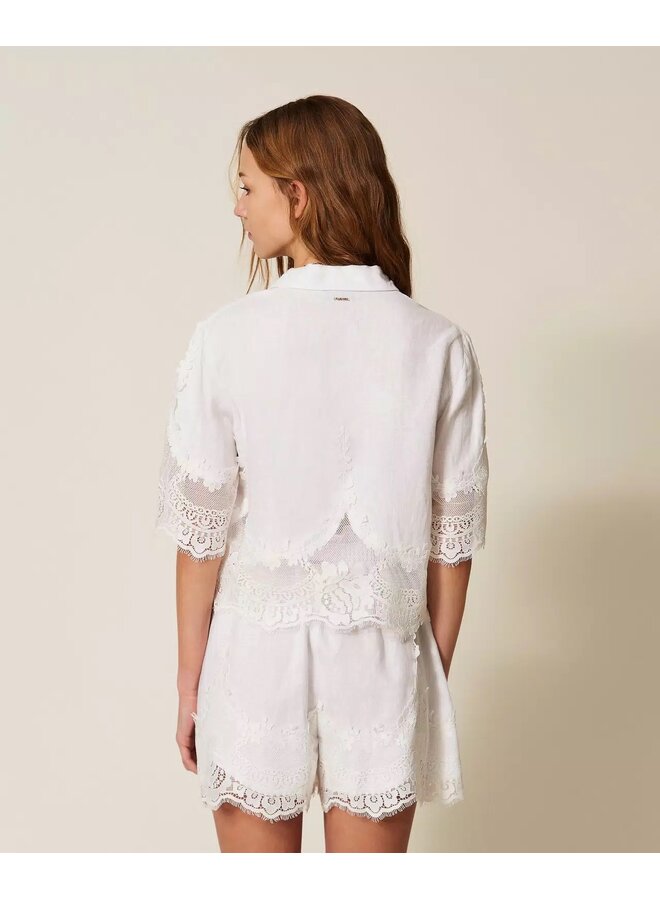 Linen shirt with lace White