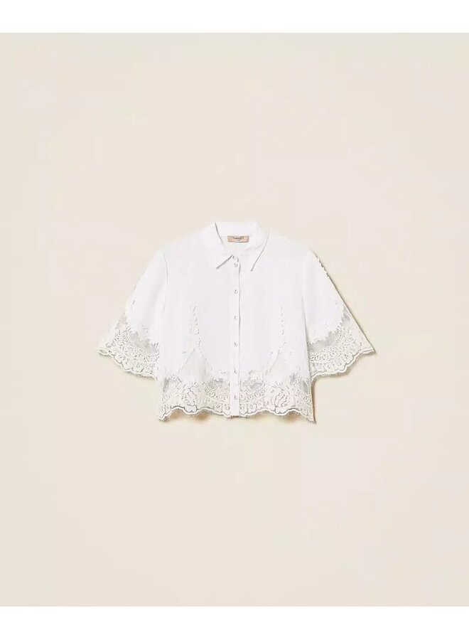 Linen shirt with lace White