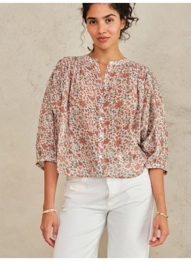 DELLA PRINT L/S top rust/khaki