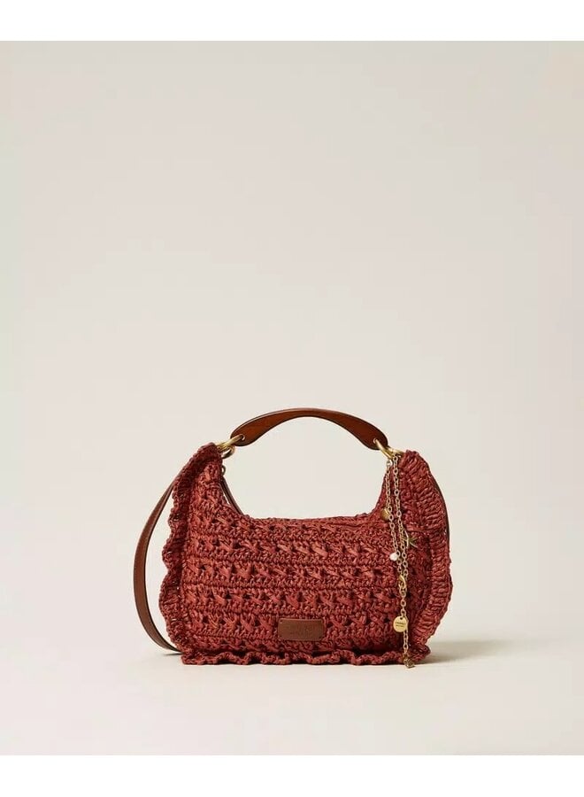 Crochet raffia Croissant bag Henna Brown