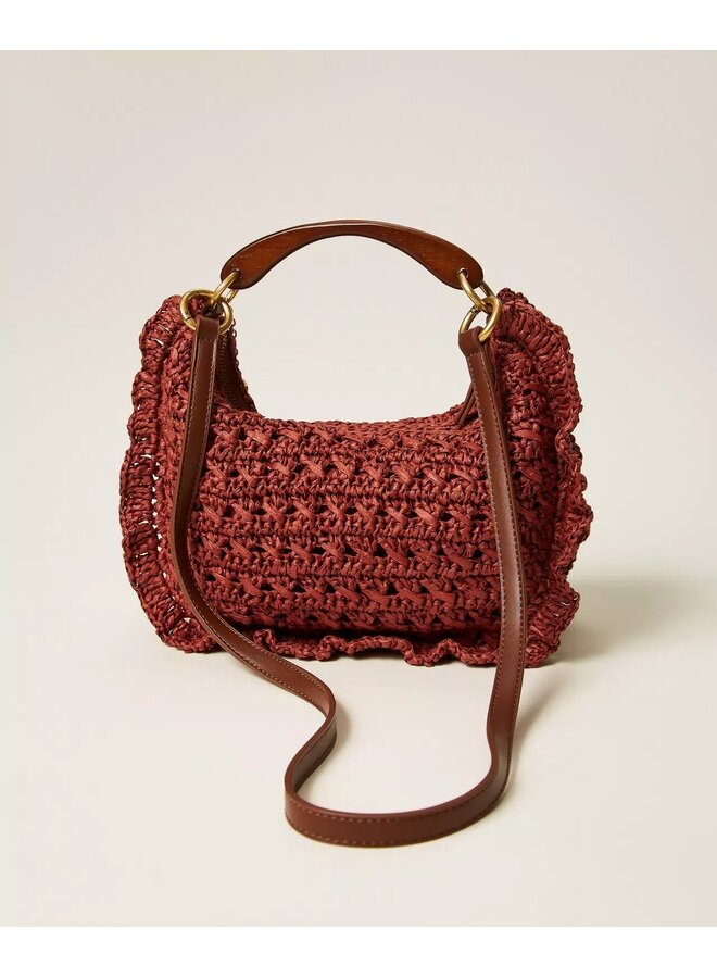 Crochet raffia Croissant bag Henna Brown
