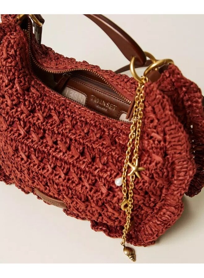 Crochet raffia Croissant bag Henna Brown
