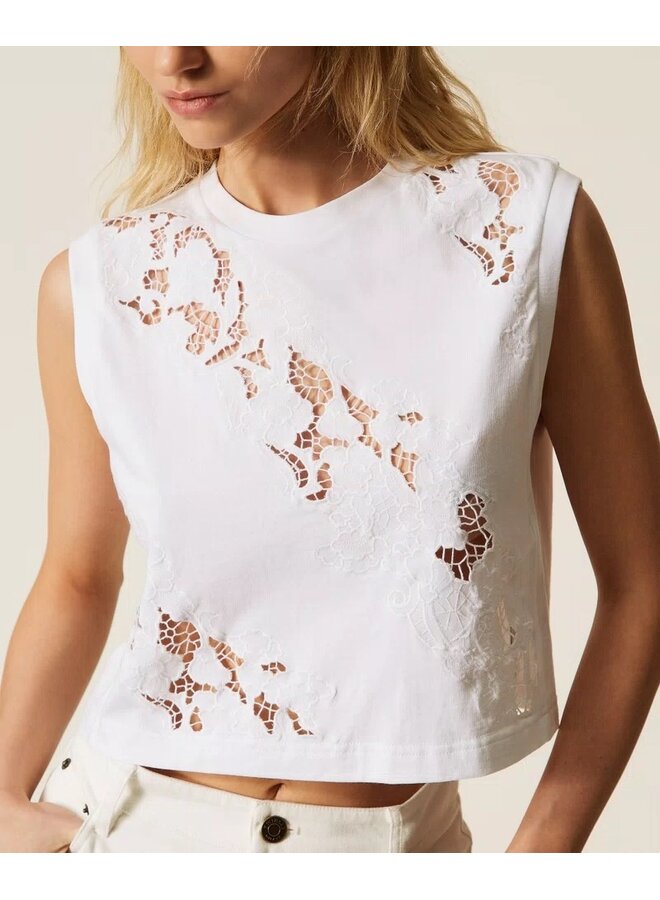 T-shirt with broderie anglaise embroidery White