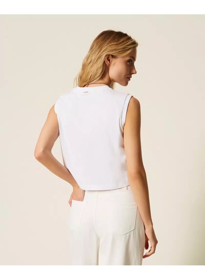 T-shirt with broderie anglaise embroidery White