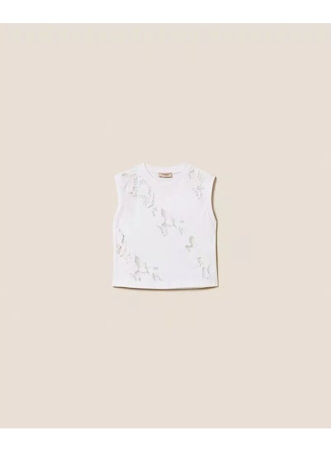T-shirt with broderie anglaise embroidery White