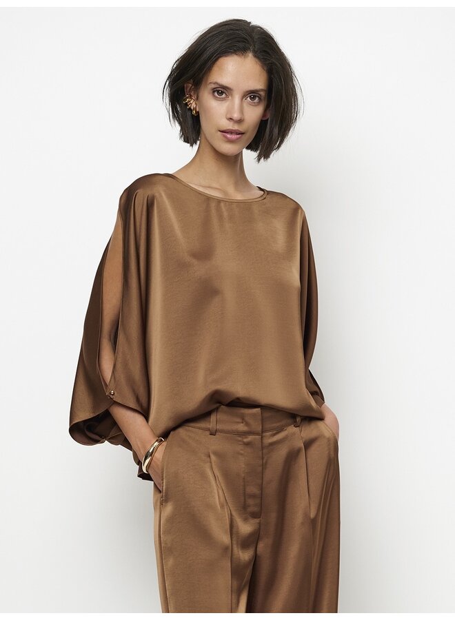 Flowing satin top RISETTE Mocha Mousse