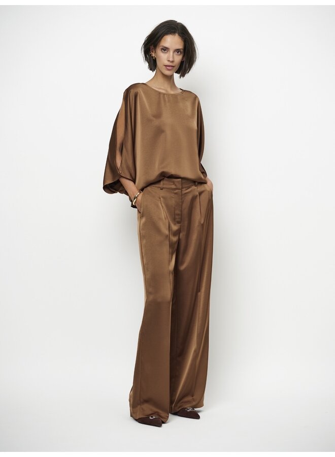 Flowing satin top RISETTE Mocha Mousse