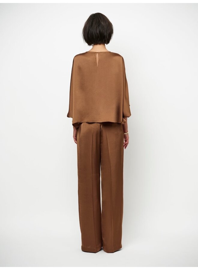 Flowing satin top RISETTE Mocha Mousse