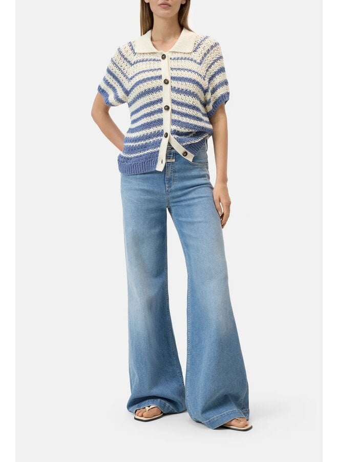 Short sleeve polo cardigan Stone blue