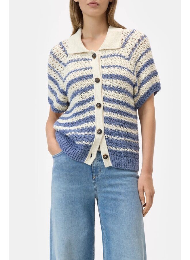 Short sleeve polo cardigan Stone blue