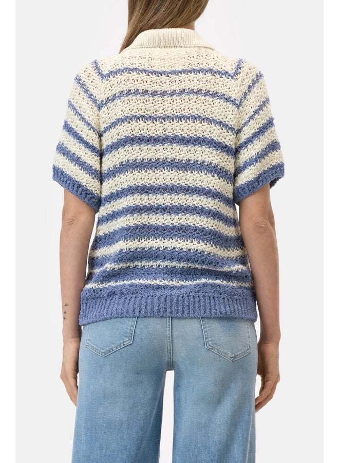 Short sleeve polo cardigan Stone blue