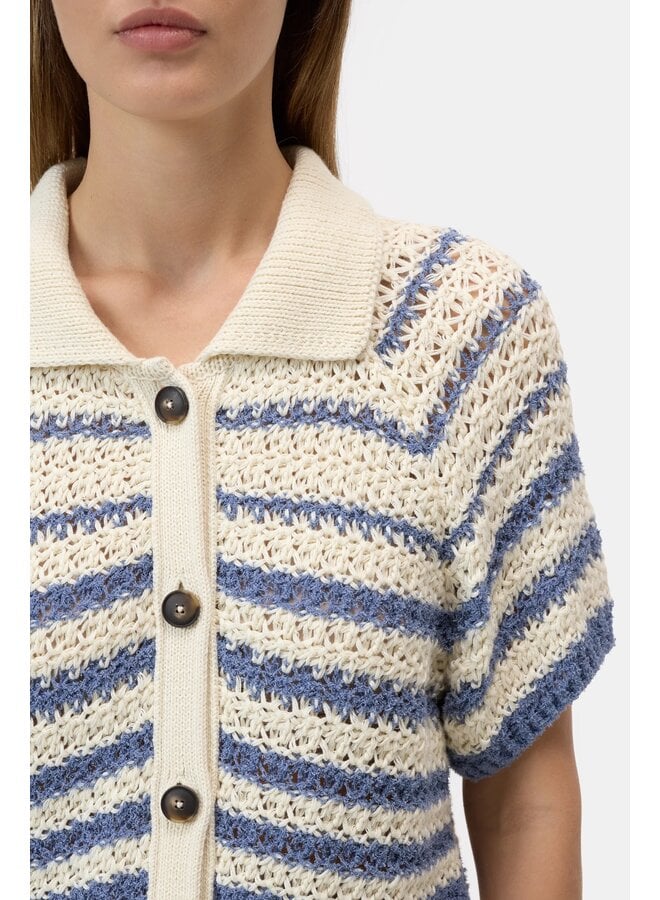 Short sleeve polo cardigan Stone blue